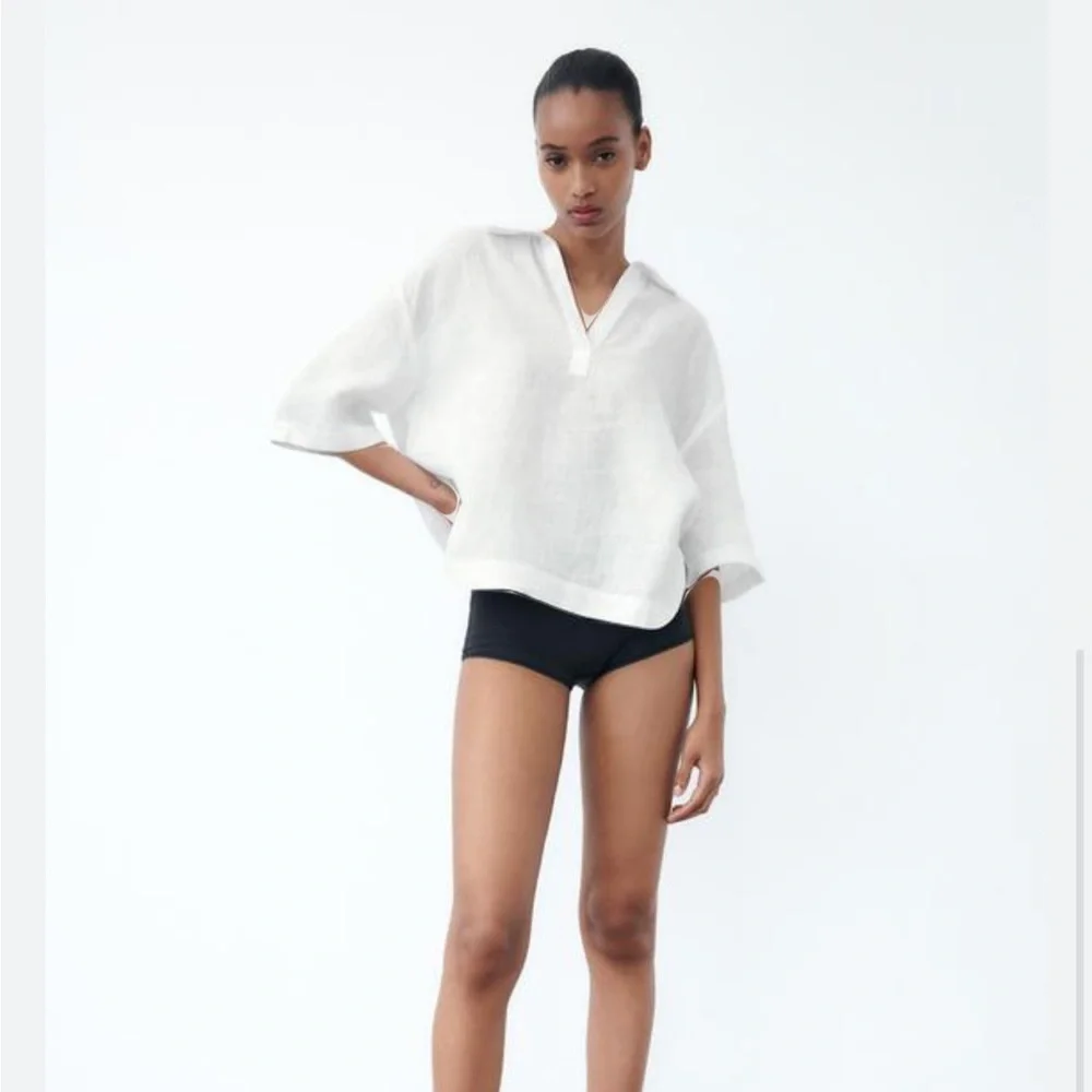 NWT ZARA WHITE LINEN CROPPED SHIRT - Picture 2 of 9